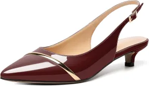 Zamikoo Women Slingback Pumps Kitten Heels Pointed Toe 1.5 Inches Retro Instep Gold Strap Patent Classic Dress Shoes US Size 5- Size 13