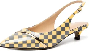 Zamikoo Women Slingback Pumps Kitten Heels Pointed Toe 1.5 Inches Retro Instep Gold Strap Patent Classic Dress Shoes US Size 5- Size 13