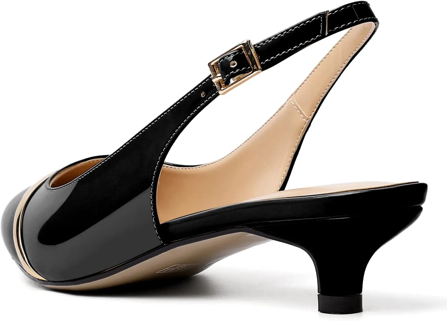 Zamikoo Women Slingback Pumps Kitten Heels Pointed Toe 1.5 Inches Retro Instep Gold Strap Patent Classic Dress Shoes US Size 5- Size 13
