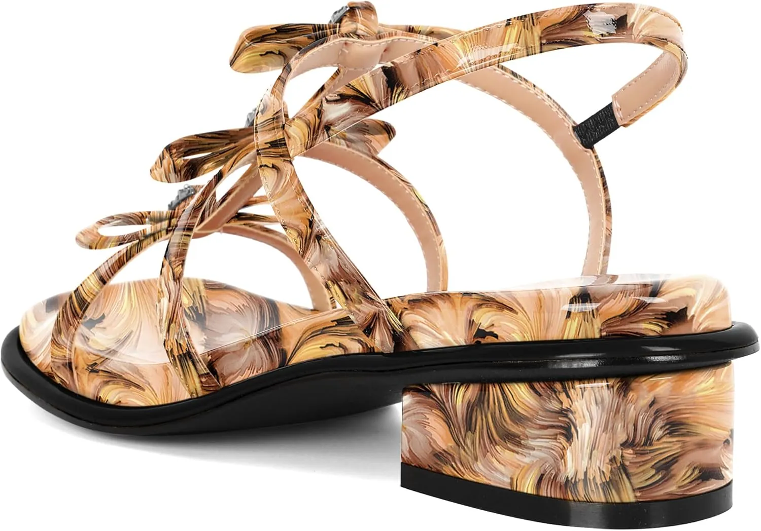Zamikoo Womens Chunky Block Low Heel Sandals Square Toe Heels Strappy Summer Heeled Sandals Elastic Rhinestone Bow Sandals Cute Casual Dress Shoes 1.2 Inch