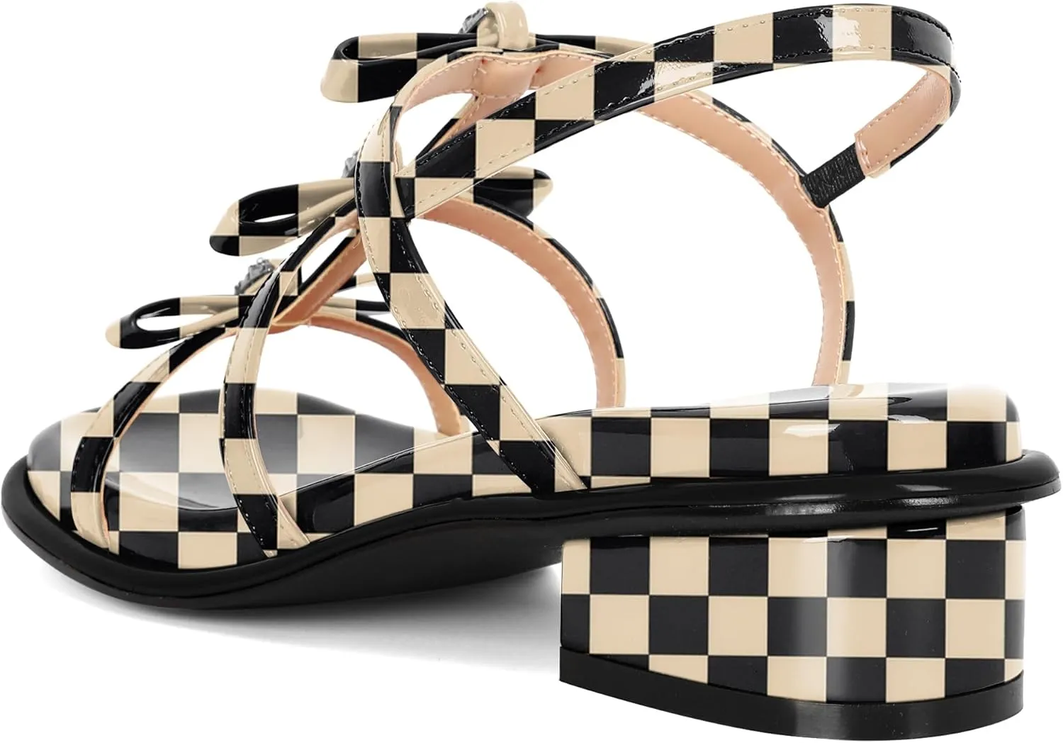 Zamikoo Womens Chunky Block Low Heel Sandals Square Toe Heels Strappy Summer Heeled Sandals Elastic Rhinestone Bow Sandals Cute Casual Dress Shoes 1.2 Inch