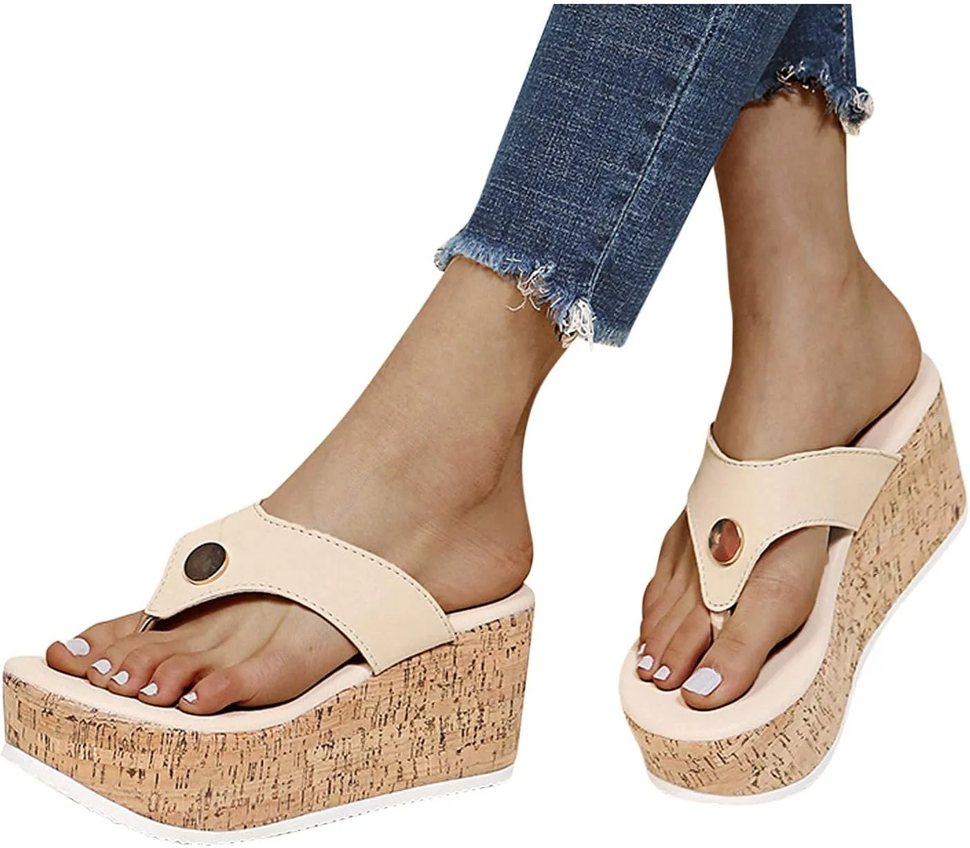 ZBYY Women Wedge Sandals Platform Slip on Cork Wedge Mules Platform Slide Sandals Summer Flip Flop Gladiator Sandals