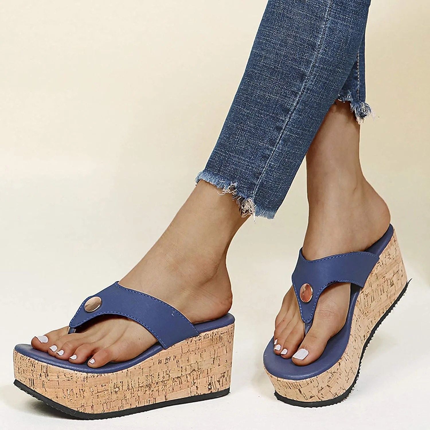 ZBYY Women Wedge Sandals Platform Slip on Cork Wedge Mules Platform Slide Sandals Summer Flip Flop Gladiator Sandals