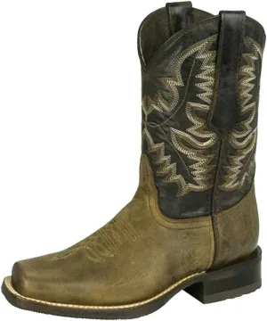 ZBYY Women's Wide Calf Western Cowboy Boots Square Toe Leather Boots Embroidered Slip On Low Heeled Mid Calf Boots