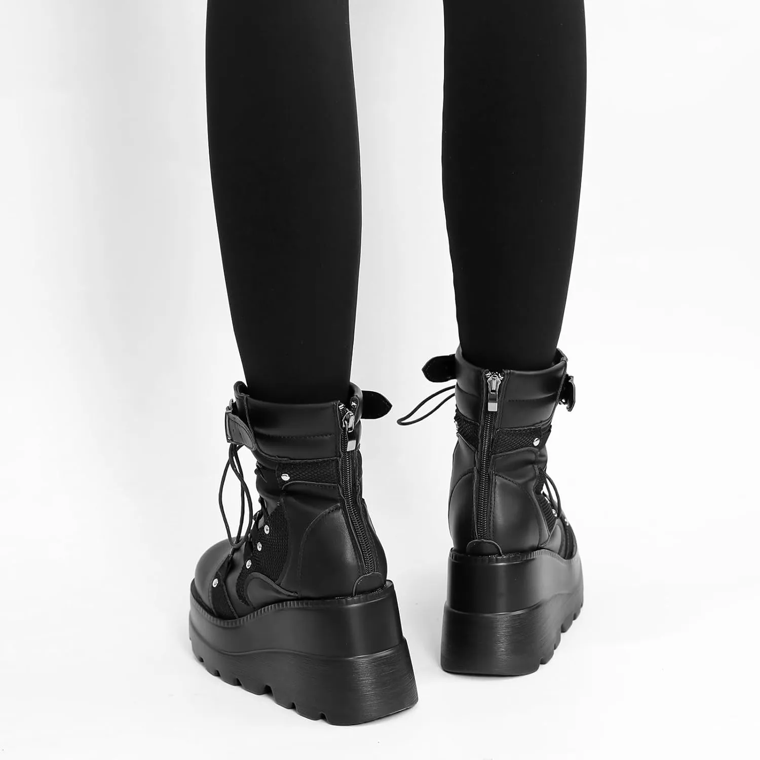 ZKXYFFS Womens Goth Platform Ankle Boots Chunky High Heel Buckle Combat Boots Punk Short Booties Studded Motorcycle Boots