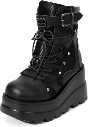 ZKXYFFS Womens Goth Platform Ankle Boots Chunky High Heel Buckle Combat Boots Punk Short Booties Studded Motorcycle Boots