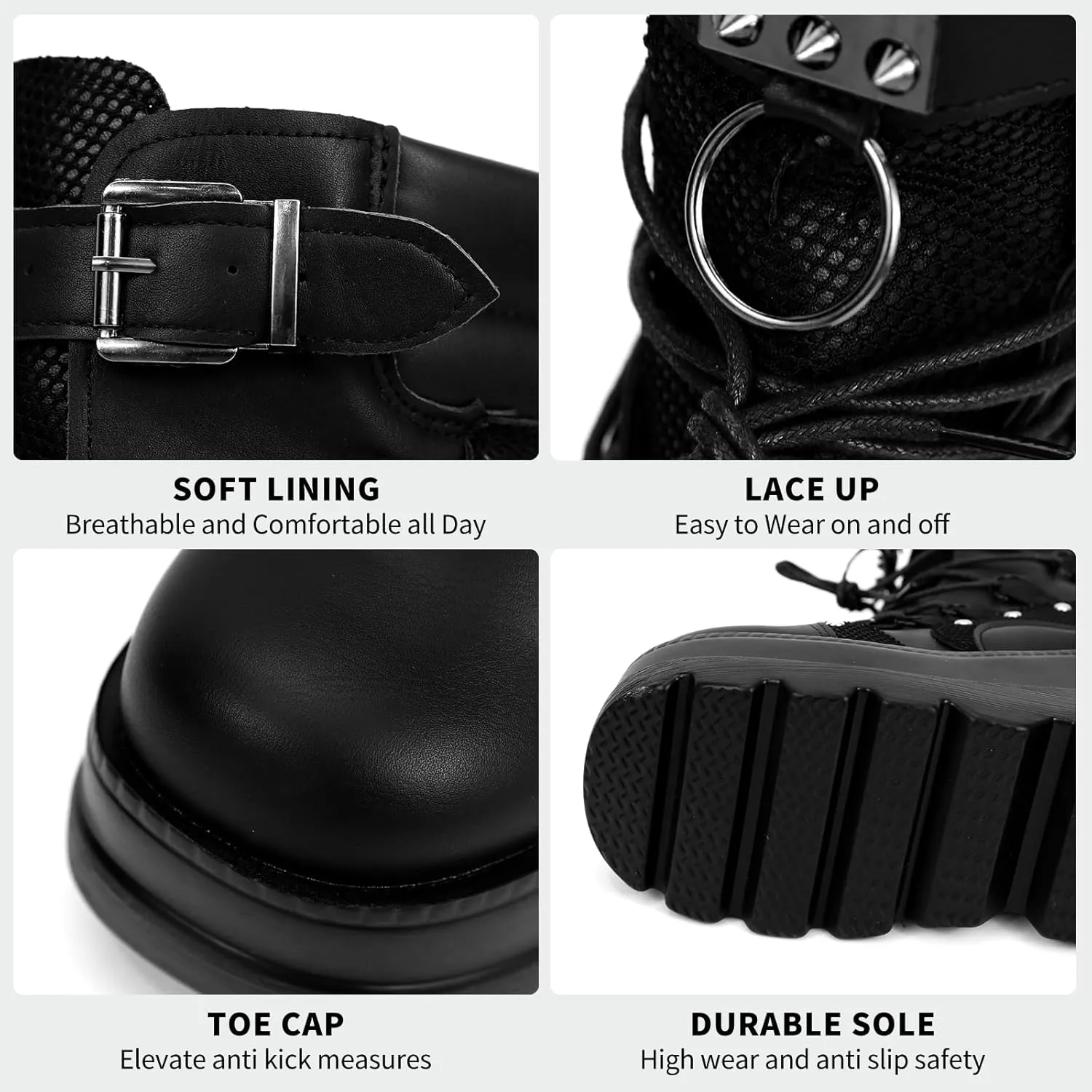 ZKXYFFS Womens Goth Platform Ankle Boots Chunky High Heel Buckle Combat Boots Punk Short Booties Studded Motorcycle Boots