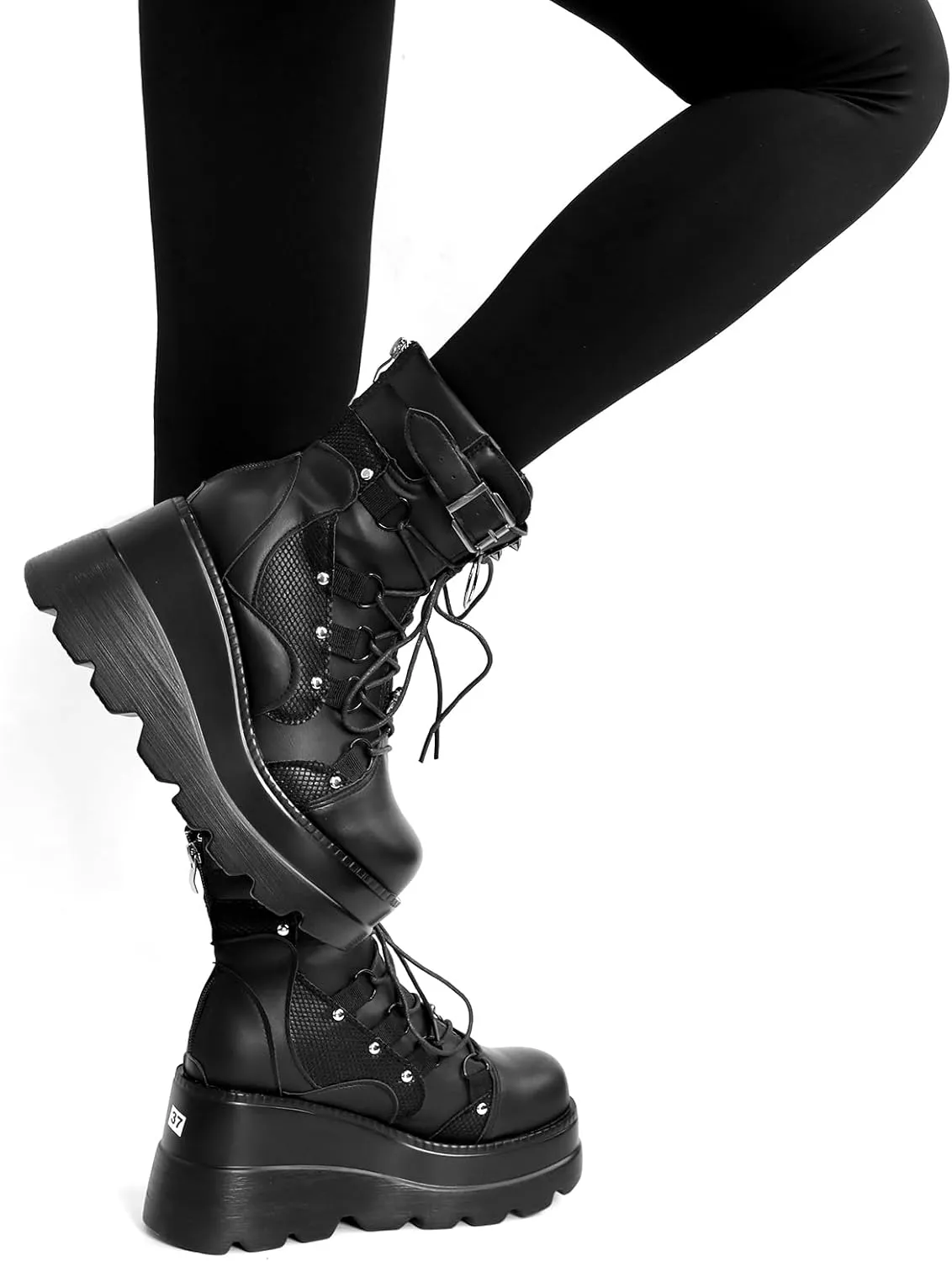 ZKXYFFS Womens Goth Platform Ankle Boots Chunky High Heel Buckle Combat Boots Punk Short Booties Studded Motorcycle Boots