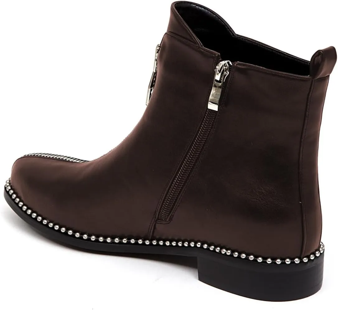 Zszszsu Women's Chic Studded Ankle Boots Chunky Low Heels Fashion Zip Up Boots Daily Outfit Fall Winter Booties Shoes Size 4-16 US