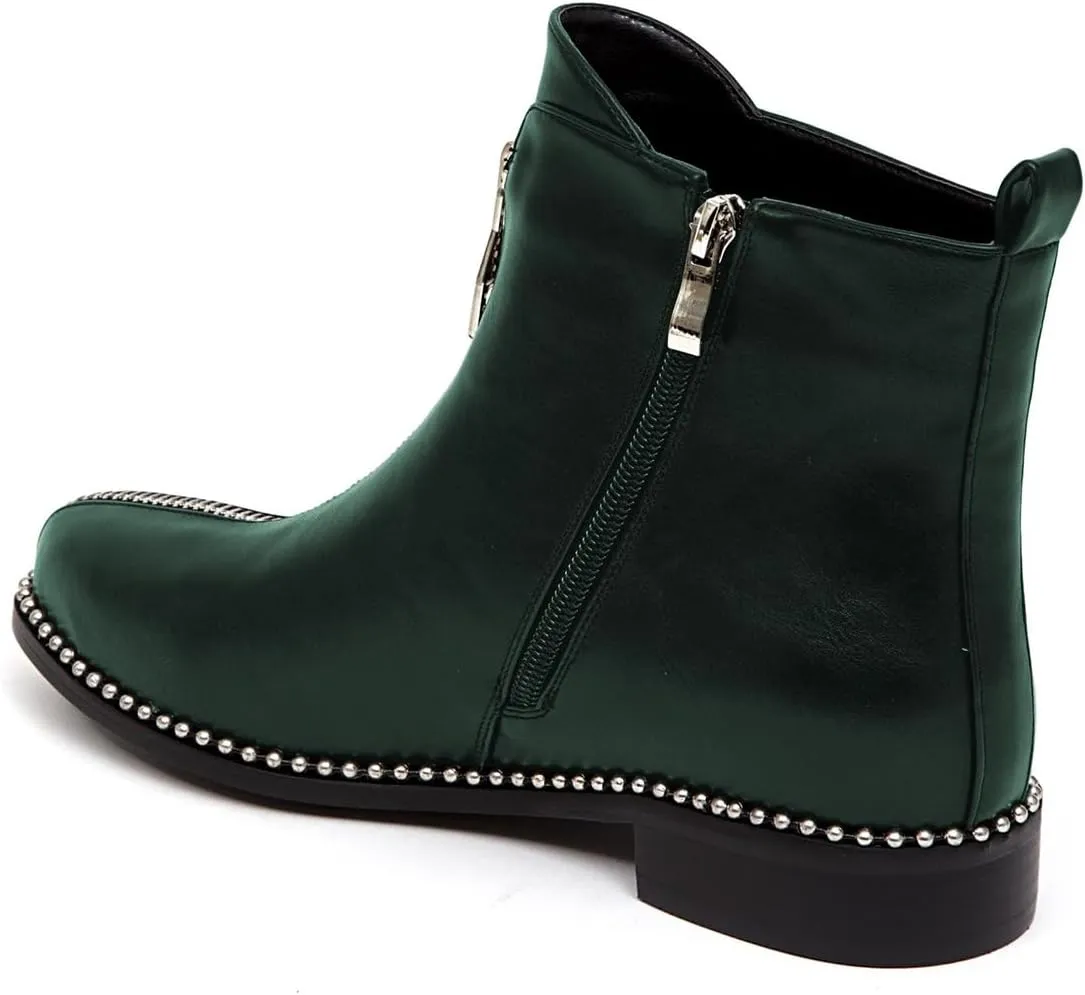 Zszszsu Women's Chic Studded Ankle Boots Chunky Low Heels Fashion Zip Up Boots Daily Outfit Fall Winter Booties Shoes Size 4-16 US