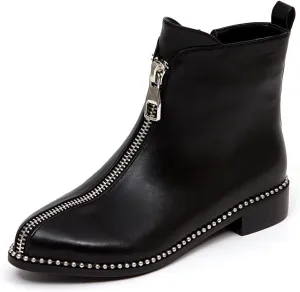 Zszszsu Women's Chic Studded Ankle Boots Chunky Low Heels Fashion Zip Up Boots Daily Outfit Fall Winter Booties Shoes Size 4-16 US