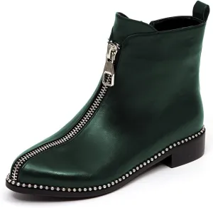 Zszszsu Women's Chic Studded Ankle Boots Chunky Low Heels Fashion Zip Up Boots Daily Outfit Fall Winter Booties Shoes Size 4-16 US