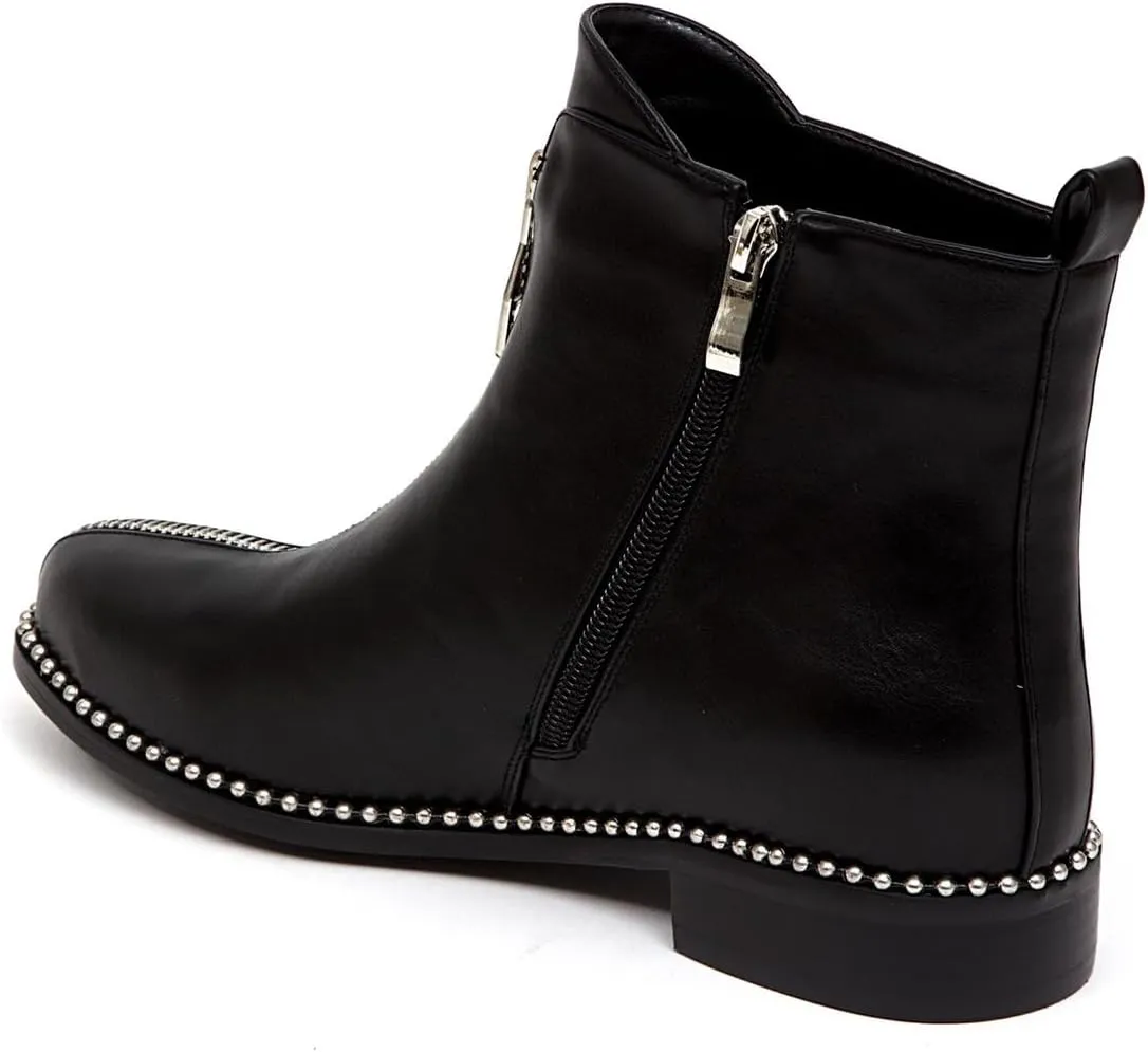 Zszszsu Women's Chic Studded Ankle Boots Chunky Low Heels Fashion Zip Up Boots Daily Outfit Fall Winter Booties Shoes Size 4-16 US