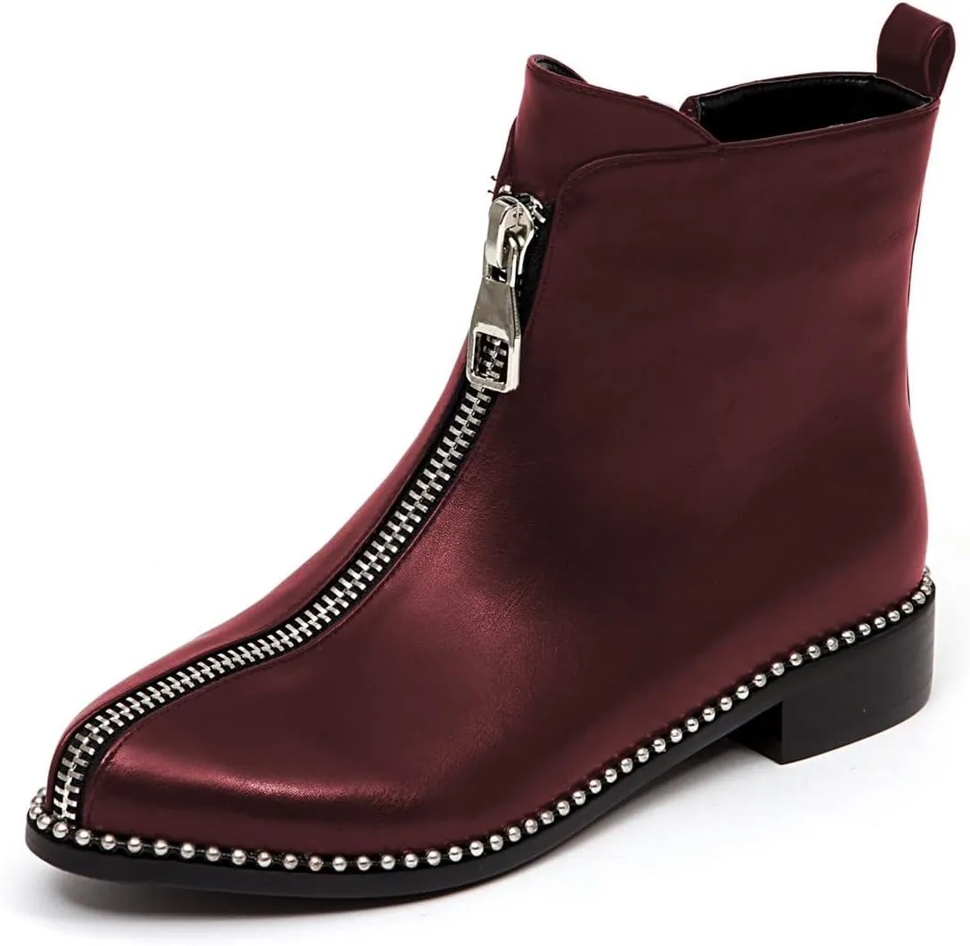 Zszszsu Women's Chic Studded Ankle Boots Chunky Low Heels Fashion Zip Up Boots Daily Outfit Fall Winter Booties Shoes Size 4-16 US