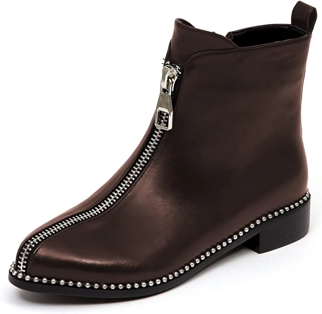 Zszszsu Women's Chic Studded Ankle Boots Chunky Low Heels Fashion Zip Up Boots Daily Outfit Fall Winter Booties Shoes Size 4-16 US