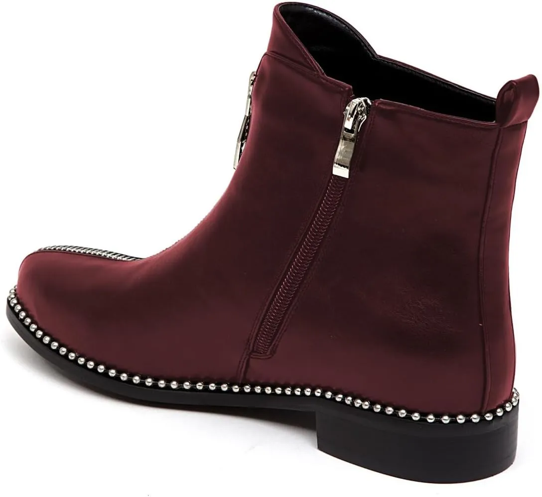 Zszszsu Women's Chic Studded Ankle Boots Chunky Low Heels Fashion Zip Up Boots Daily Outfit Fall Winter Booties Shoes Size 4-16 US