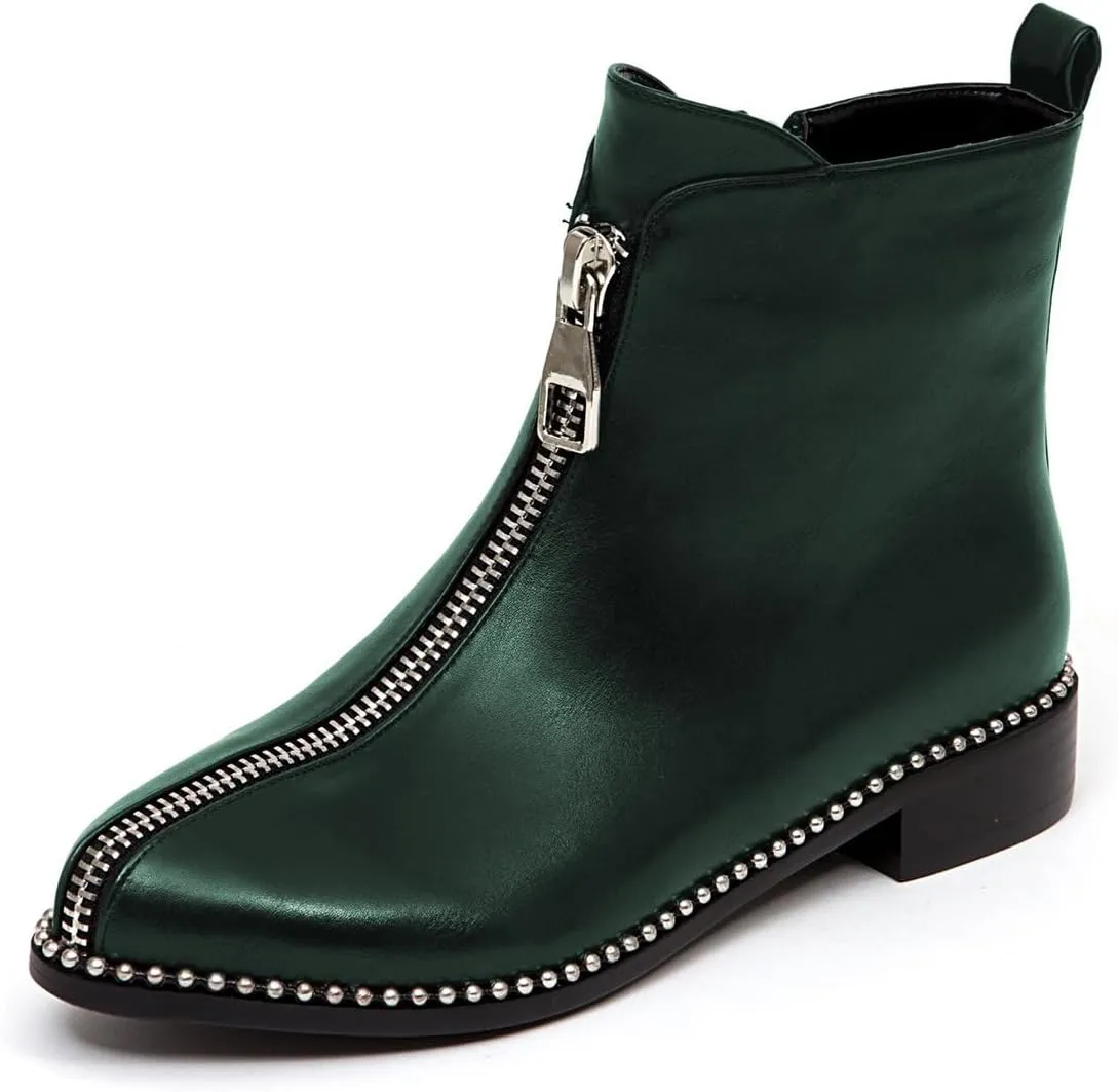 Zszszsu Women's Chic Studded Ankle Boots Chunky Low Heels Fashion Zip Up Boots Daily Outfit Fall Winter Booties Shoes Size 4-16 US