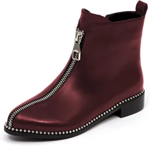 Zszszsu Women's Chic Studded Ankle Boots Chunky Low Heels Fashion Zip Up Boots Daily Outfit Fall Winter Booties Shoes Size 4-16 US