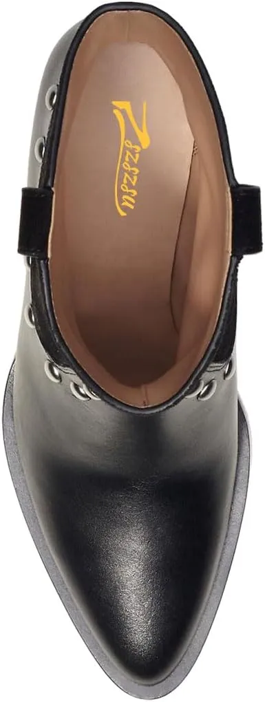 Zszszsu Women's Rivet Studded Ankle Boots Chunky Block Mid Heel Booties Wide Calf Cowboy Casual Pull on Shoes Size 4-16 US