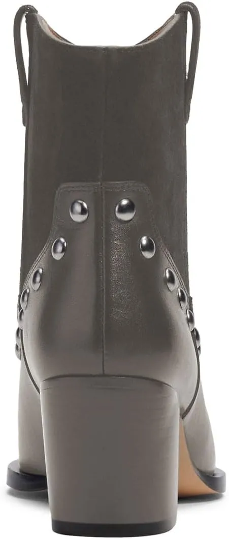 Zszszsu Women's Rivet Studded Ankle Boots Chunky Block Mid Heel Booties Wide Calf Cowboy Casual Pull on Shoes Size 4-16 US