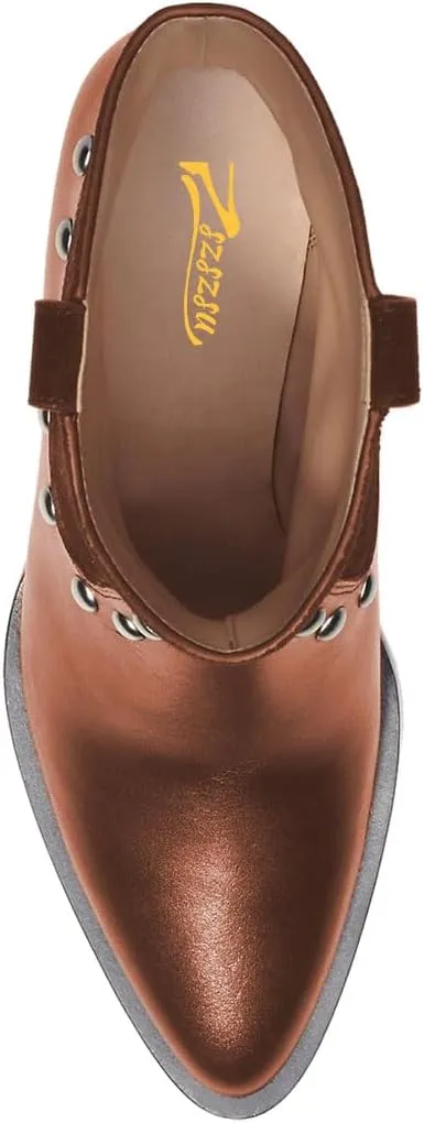 Zszszsu Women's Rivet Studded Ankle Boots Chunky Block Mid Heel Booties Wide Calf Cowboy Casual Pull on Shoes Size 4-16 US