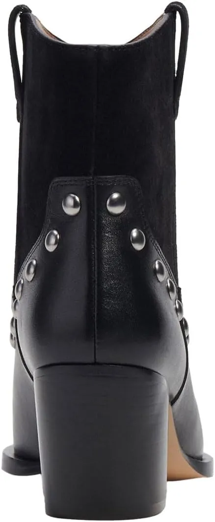 Zszszsu Women's Rivet Studded Ankle Boots Chunky Block Mid Heel Booties Wide Calf Cowboy Casual Pull on Shoes Size 4-16 US